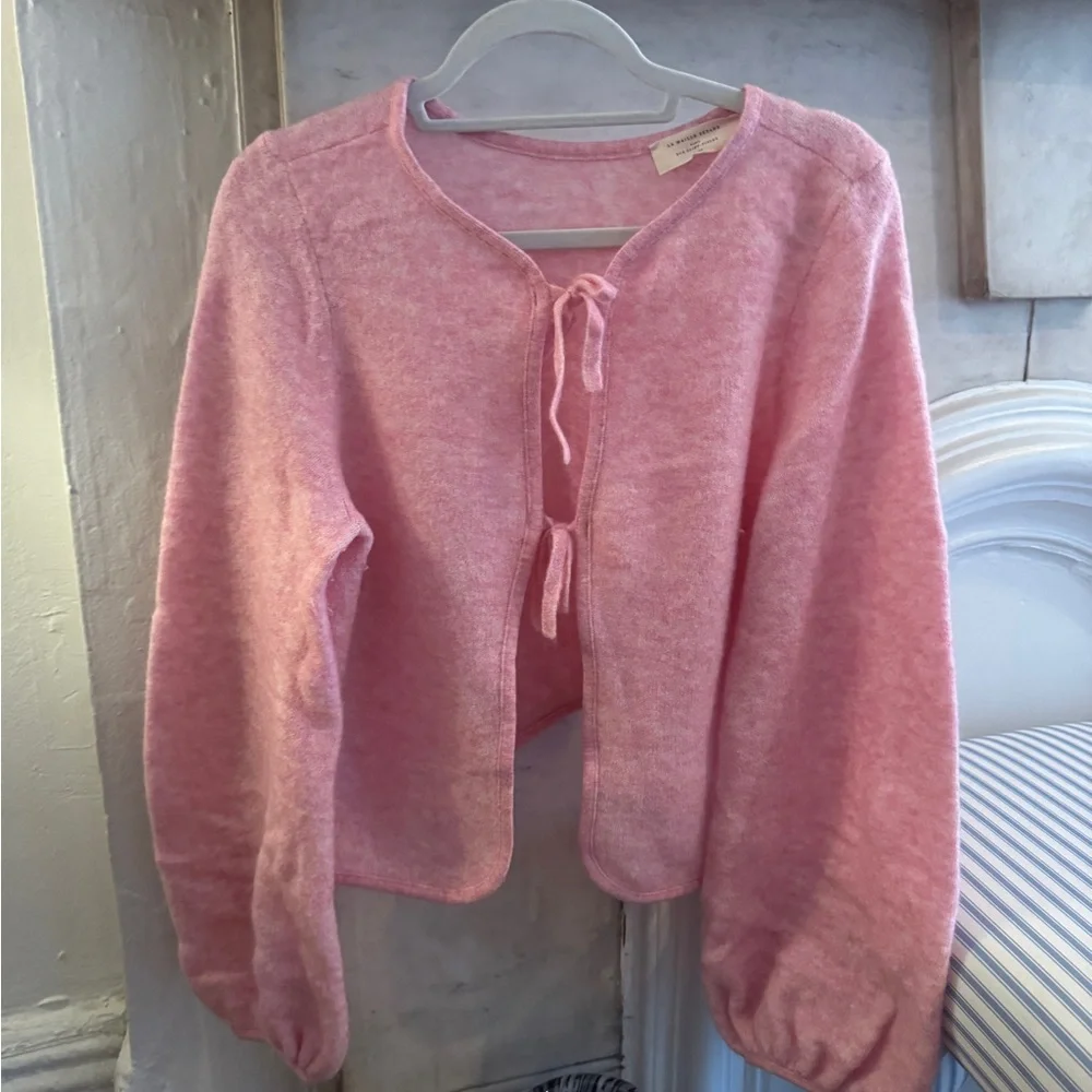 Sezane Marie tie front cardigan in candy pink - Picture 3 of 6